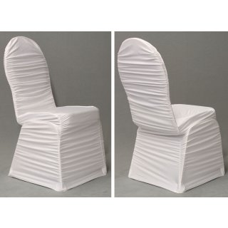 [ MIETEN ] Stuhlhusse - gerafft - universelle Größe - Elasthan / Polyester - Weiß