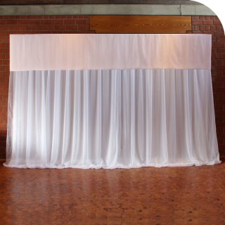 [ MIETEN] Hintergrundwand inkl. Vorhang - B.210 x H.100-300 cm - Metall / Polyester - Weiß