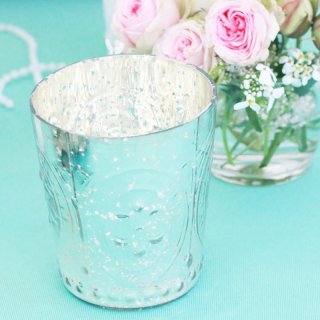 [ MIETEN ] Teelichthalter FLEUR-DE-LIS - H.9 x D.6 cm - Glas - Bauernsilber