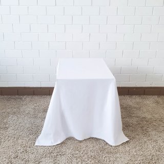 [ MIETEN] Tischdecke - L.220 x B.140 cm - Baumwolle - Atlaskante - Weiß