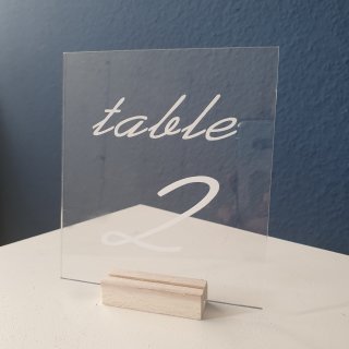 [ MIETEN ] 1-10 Tischnummernhalter - H.14 x B.12.5 cm - Acryl - Transparent