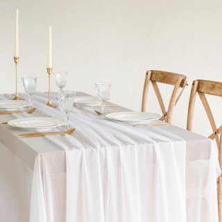 [ MIETEN ] Tischläufer - L.220 x B.140 cm - Polyester / Chiffon - Weiß