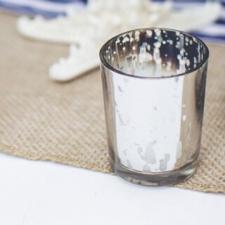 [ MIETEN ] Teelichthalter - H.6,5 x D.5,5 cm - Glas - Bauernsilber